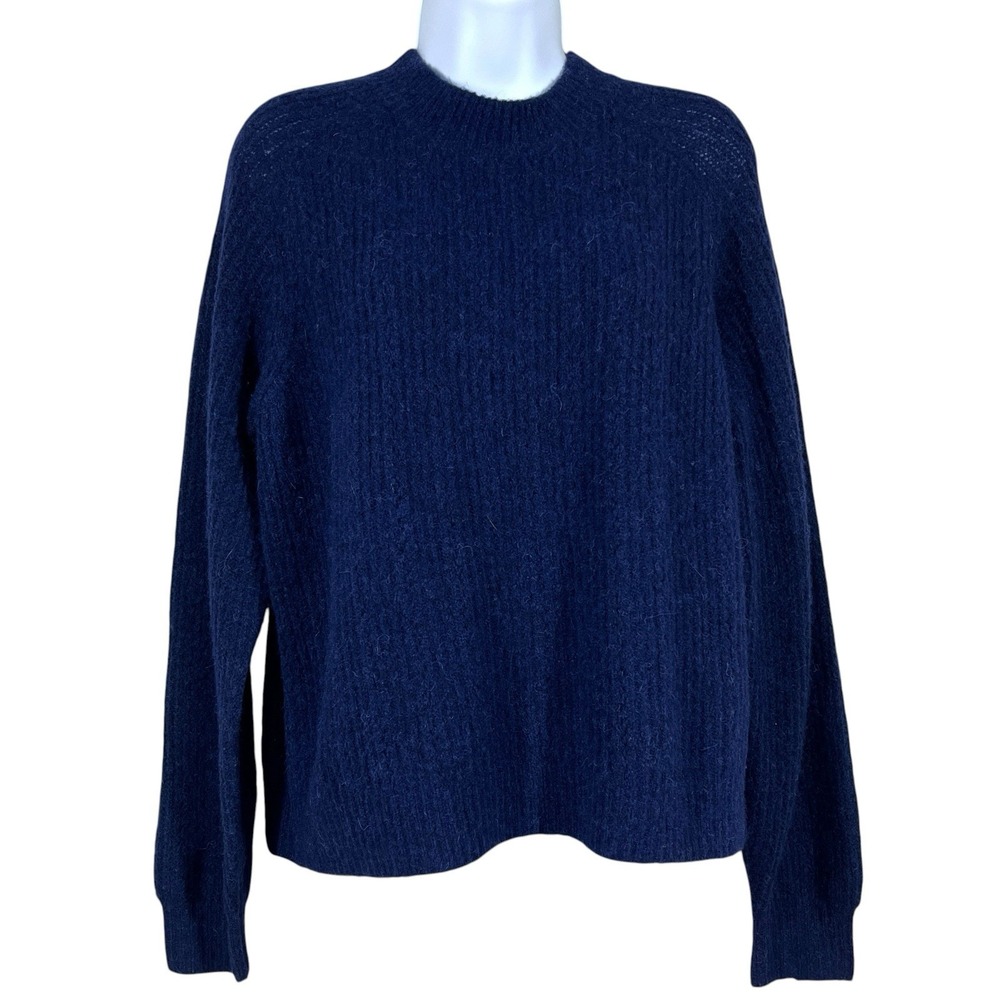 Maloja Alpaca Wool Melange Mock Neck Sweater Womens S Navy Loose Knit Jumper